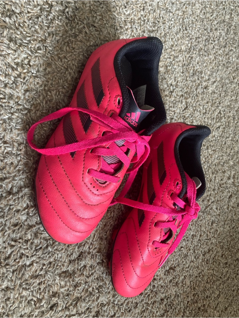 adidas Kids Bright Pink Soccer Cleats with Black Accents